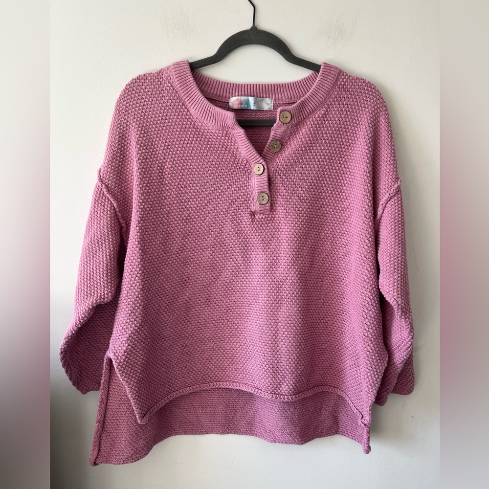 FP Beach Free People Pink Button-Up Knit Sweater
